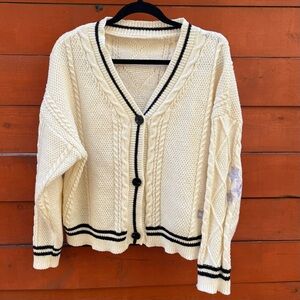 Taylor Swift Inspired Folklore Cardigan Cream Knit Star Patch Varsity Sweater M